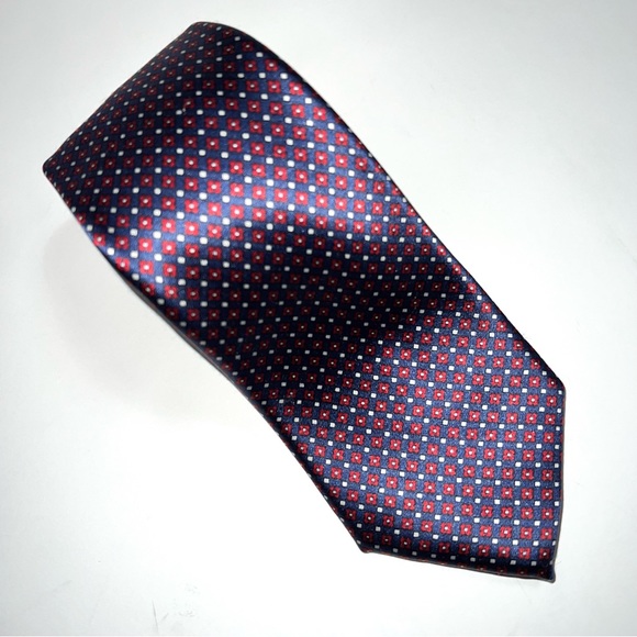 SULKA 100% Silk Red White Blue Pattern Tie - Picture 8 of 9